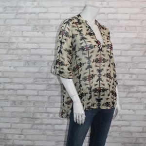 UNIQUE Southwest Desert Festival SHEER 3/4  TOP L